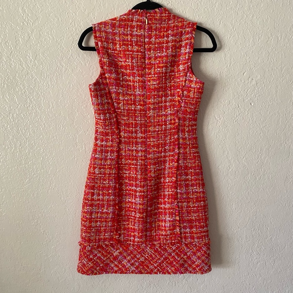Elie Tahari 100% Cotton Andrea Seath Tweed Mini Dress Size 2 Vibrant Red Pockets - Picture 6 of 11